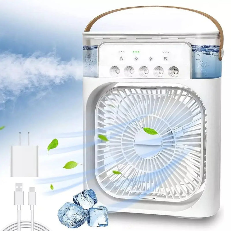 Ventilador portatil de mesa mini ar condicionado umidificador climatizador led água e gelo 3 velocidades led