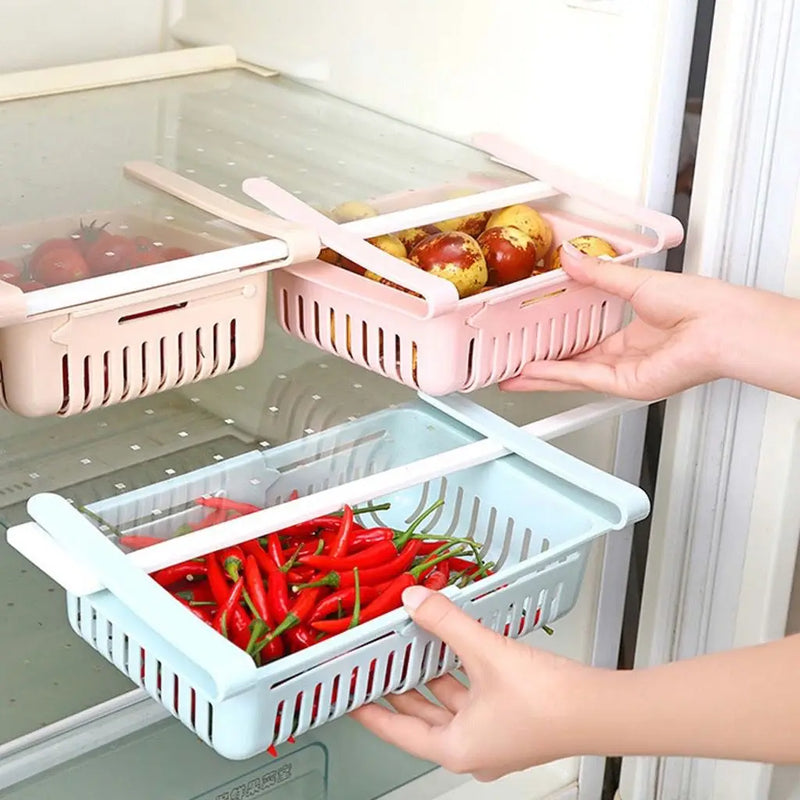 Cesto organizador extensível plástico porta geladeira gaveta